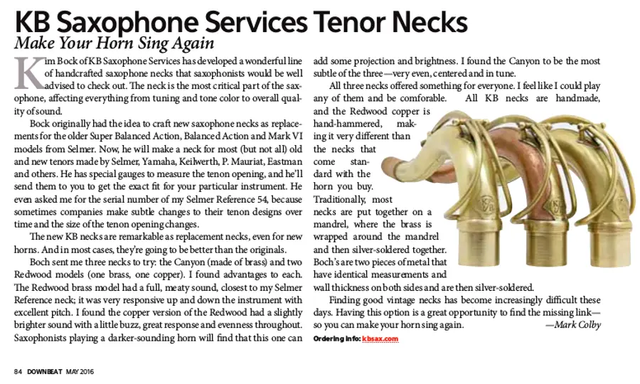 Downbeat review KB sax necks
