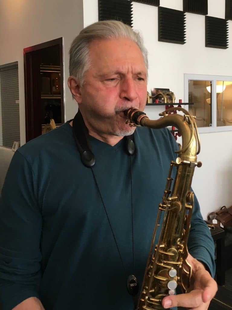 Jerry Bergonzi at KB Sax in New York City - playtesting KB saxophone necks