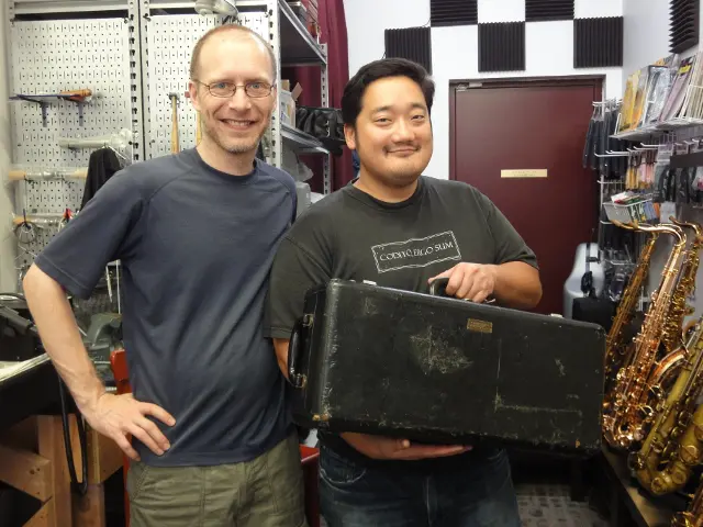 Dan Shimmyo at KBSAX in NYC saxophone store