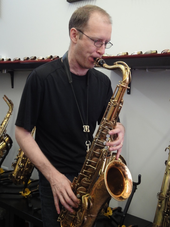 Kim Bock - owner of KB Saxophone Services / KB Sax - a NYC saxophone shop